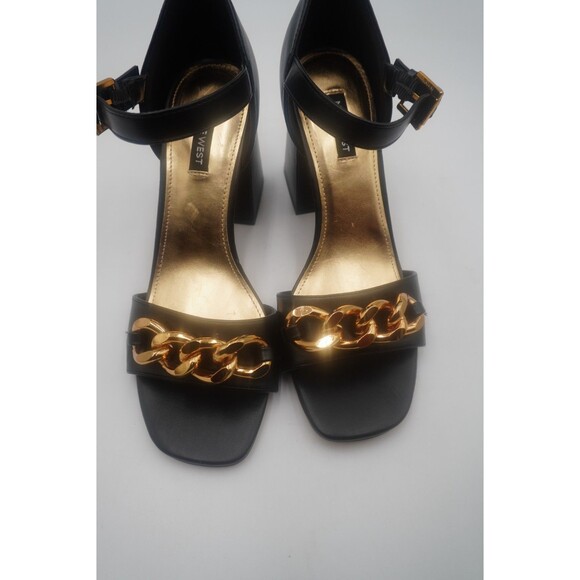 Nine West Black Jerri Chain Link Dress Ankle Chunky Heel Strap Sandals Size 9.5M - Picture 3 of 12